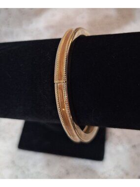 Gold-Tone Hinged Bangle Bracelet With Silver Accent